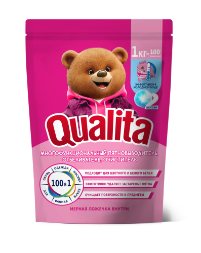 QUALITA отбеливатель-пятновыводитель кислородный многофункциональный дой-пак 1000г